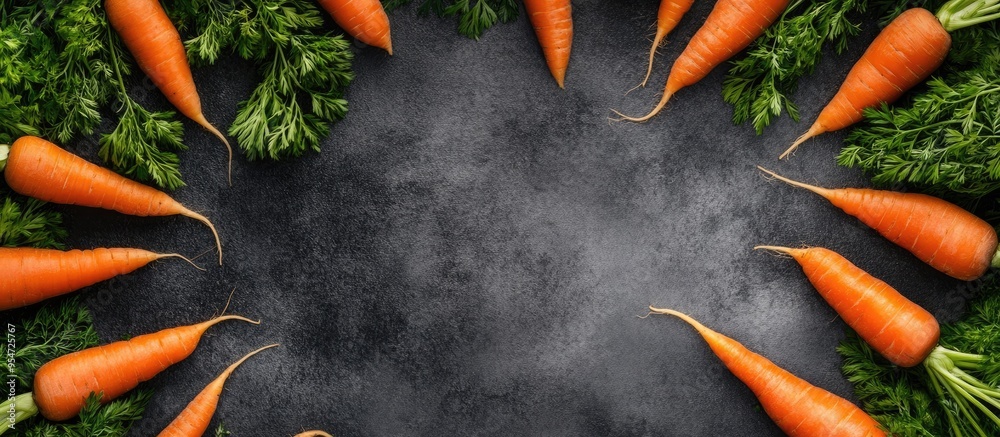 Leinwandbilder Circle of carrots top view blank area for text. with copy space image. Place for adding text or design