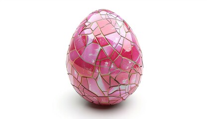 Pastel Pink Easter Egg with Mosaic Texture, Isolated on White Background, Creative Modern Look