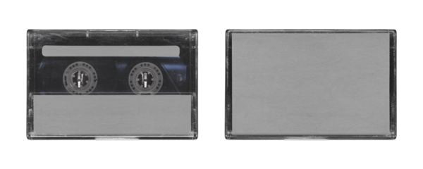 Isolated, cassette tape case mockup, back and front sides, clear place for music cover, y2k retro style