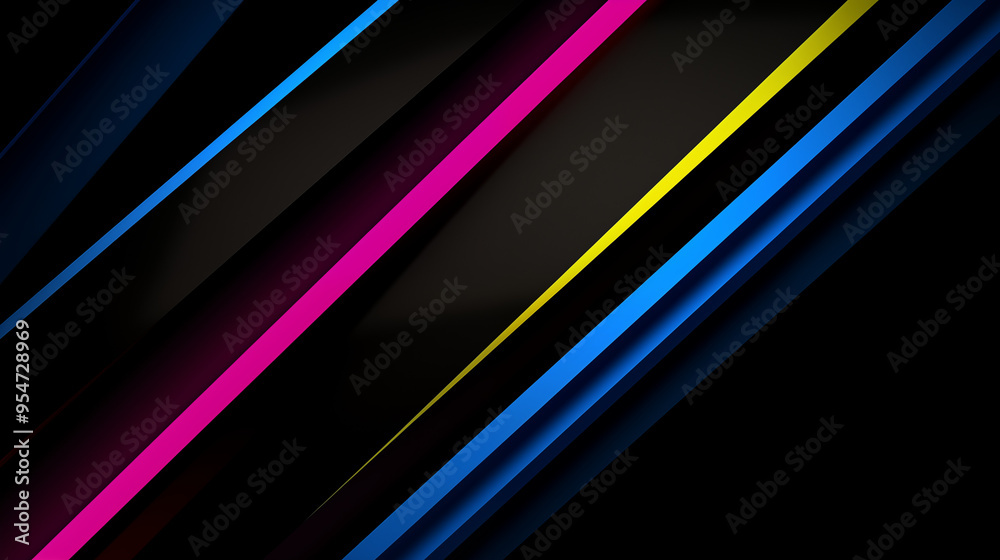 Poster Dark Abstract Diagonal Neon Stripes With Vibrant Colors