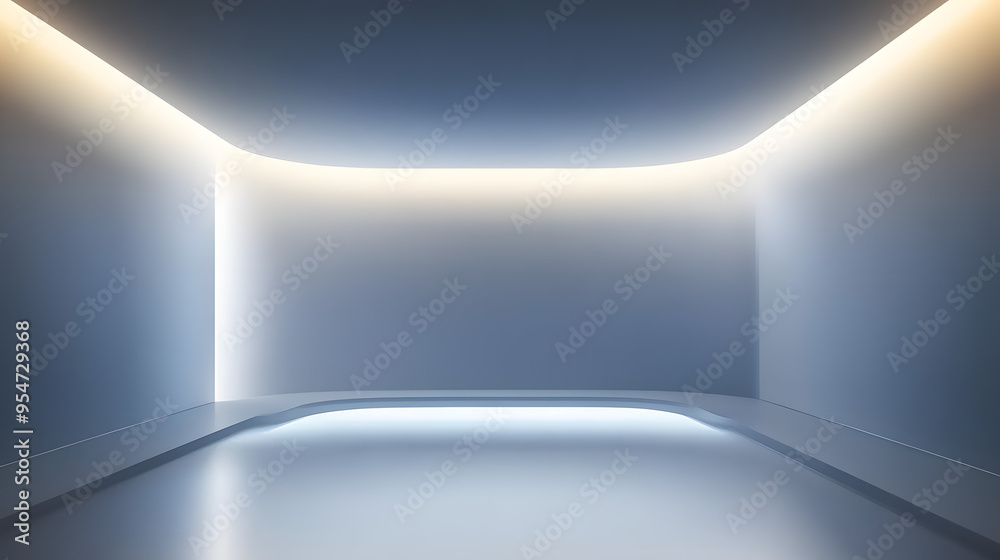Sticker universal abstract futuristic gray blue background with built-in lighting for product presentation.