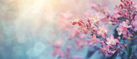 Flower Pink crape myrtle Lagerstroemia speciosa also known as jarul in a vintage style Includes copy space for text Select focus with a shallow depth of field