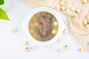 Chinese health soup - lotus seed stewed pig heart soup