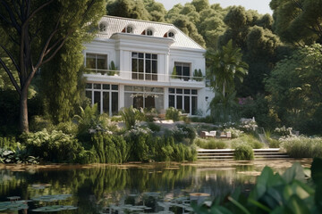 Obraz premium A white Japanese Canal Scene