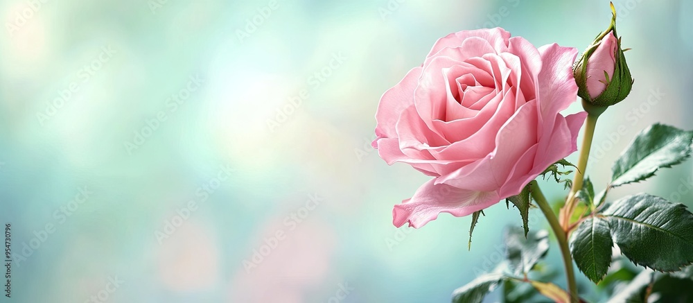Poster pink rose flower Rosa chinensis in the garden. with copy space image. Place for adding text or design