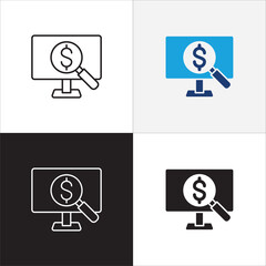 Icon related to business. Contains icons of profit, monitoring, finance, observation, dollar, money, magnifier. Vector graphic resource for illustration and user interface in thin line flat design.