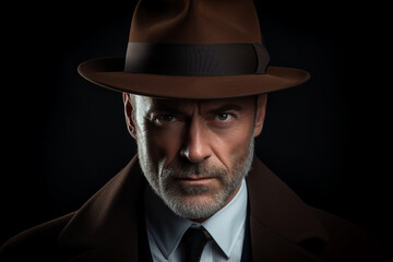 Generative AI illustration of secret agent spy person classic spy movie stylish action clothes scene