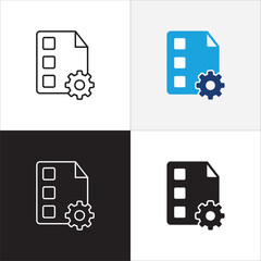 Icon related to business. Contains icons of document, check list, plan, setting, setup, strategy, option, paper. Vector graphic resource for illustration and user interface in thin line flat design.