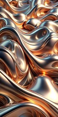 Obraz premium Abstract background, 3d render of liquid metal in rose gold and silver color