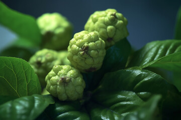 Fototapeta premium bergamot fruit or Kaffir lime hanging on treebergamot fruit or Kaffir lime hanging on tree