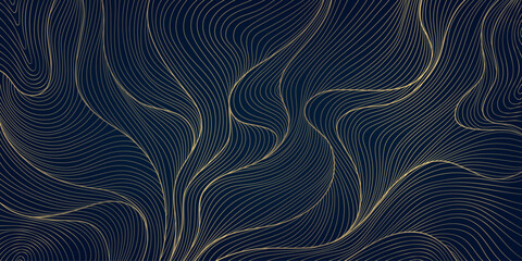 Vector art deco line gold wave background, abstract water texture, Japanese geometric sea illustration. Curve asian banner  © marylia17