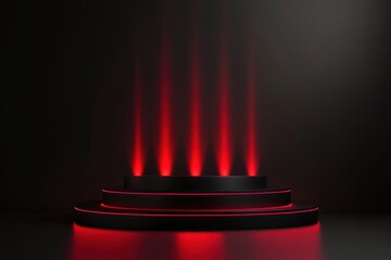 Black friday podium and black background stand or podium advertising display red light emission. with generative ai