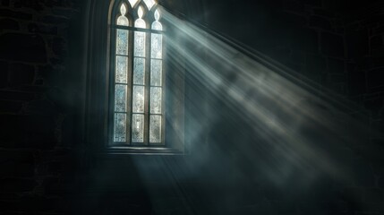 A window with sunlight shining through it, casting a warm glow on the room