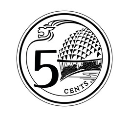 Reverse of 5 cents 2013–2019 years, Singapore.