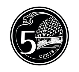 Reverse of 5 cents 2013–2019 years, Singapore.