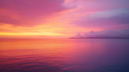 Fototapeta premium sunset over the sea, sky is vibrant with shades of orange, pink, and purple, blending seamlessly into the calm waters below