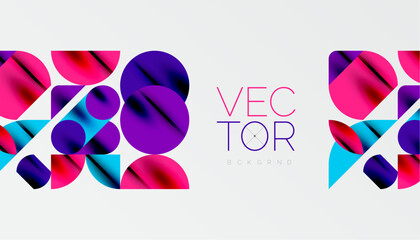 Color beautiful circles, semi circles, squares and round triangles. Geometric mosaic style pattern abstract background for wallpaper, banner, backdrop, card, book Illustration, landing page