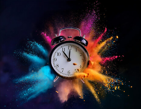  Alarm Clock with Colorful Powder Explosion, Creative Time Concept- An alarm clock is sh_1(31)