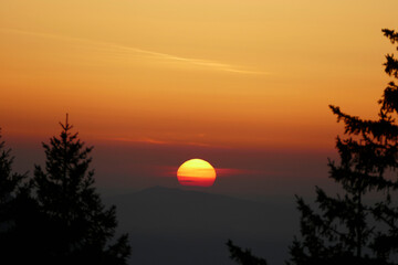 Obraz premium Sunset at Rechelberg mountain in wintertime, Bavaria, Germany