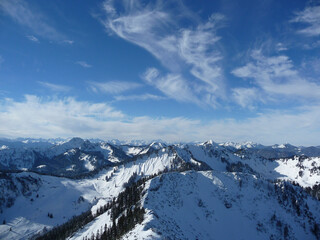 Mountain hiking at Brecherspitze mountain, Bavaria, Germany in wintertime