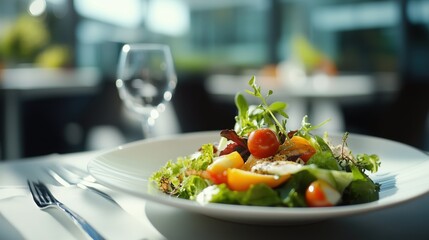 Fresh salad with vegetables. Vegetable salad. Diet food. Healthy food. Vegetarianism.