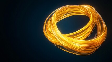 Golden abstract swirl design with luminous strands on a dark background.