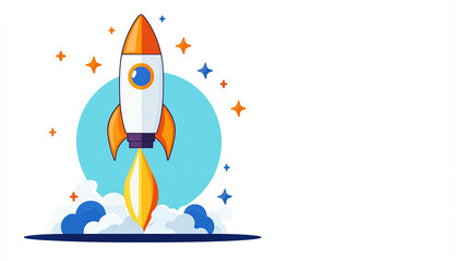rocket motif, depicting economic gains, flat design illustration