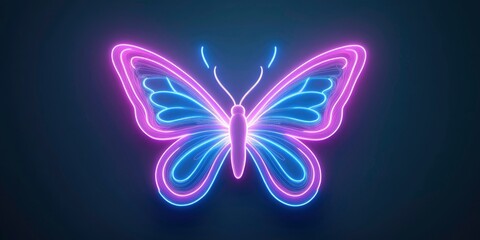 Top view of a magical, glowing neon and fluorescent butterfly