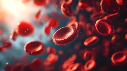 Macro photography showcasing the intricate details and different stages of red blood cell formation under a microscope  This scientific image can be used for medical educational