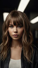 Fototapeta premium Hair Salon Female Model. Studio Portrait. Professional Hair Cut