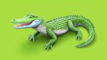 Fototapeta premium Crocodile flat design, top view, prehistoric theme, cartoon drawing, colored pastel