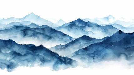 Watercolor Abstract Mountain Range Landscape Painting