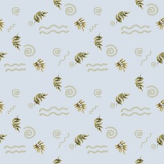 seamless pattern of watercolor leaves classic design on a white background