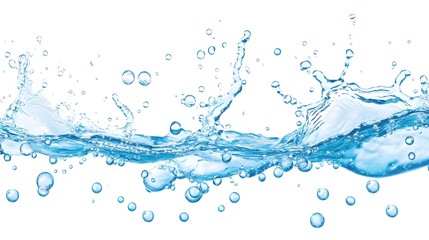 Water Splash and Bubbles Isolated on White Background