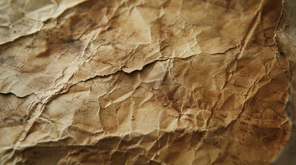Fototapeta premium Close-up of a piece of aged parchment with visible creases and discoloration, emphasizing its historical value.