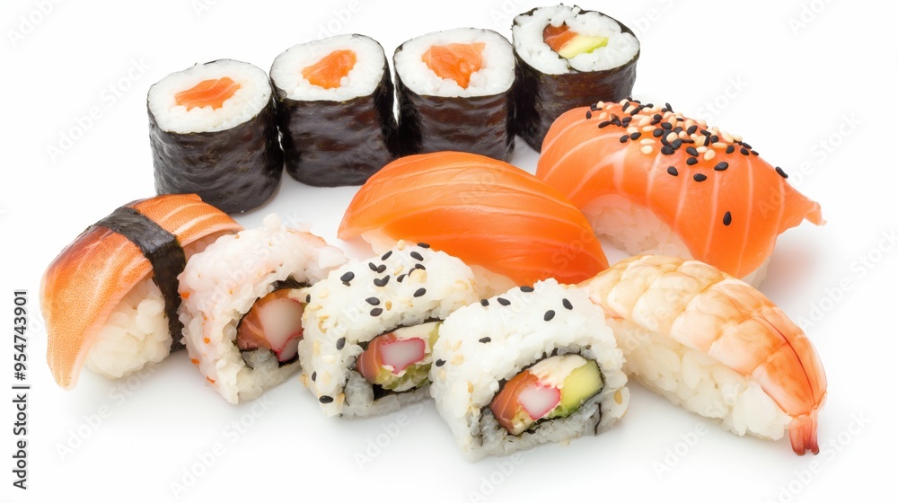 Wall mural sushi roll set. mixed fresh sushi rolls, beautifully decorated. japanese food. asian cuisine. fish m