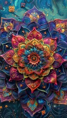 Colorful Mandala with Blue and Purple Petals