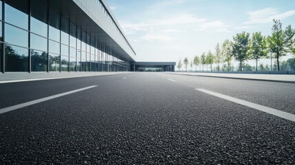 Naklejka premium Asphalt Road Leading to Modern Building