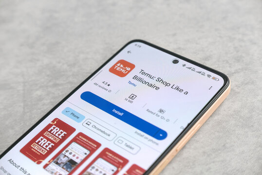 KULIM, MALAYSIA - September 2nd, 2024 : Temu application on a Google Playstore. Temu is an online marketplace operated by the Chinese e-commerce company PDD Holdings.
