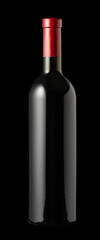 Bottle of red wine on black background.