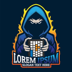 Keyboard PC gamer mascot logo, Hoodie jacket man mistery face, gamer icon mascot, hacker icon vector © widoko