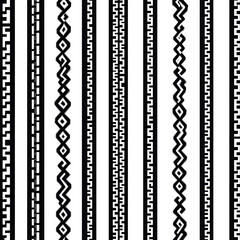 Obraz premium Black and white chains seamless pattern with tribal ethnic greece ancient style borders, stripes, greek meander. Elegant greek background. Chains ornaments. Abstract modern design. Endless texture.