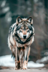 Fototapeta premium a Wolf Walking Forward in a Mysterious Forest