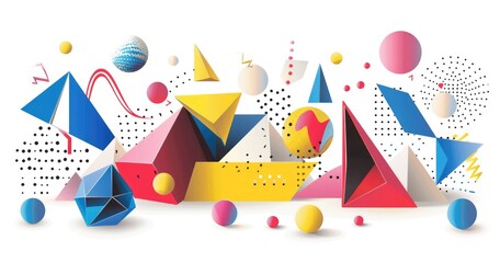A vibrant composition of geometric shapes and patterns, showcasing a playful and modern design aesthetic.