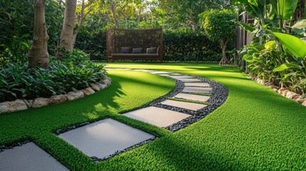 Stone Pathway Through Lush Greenery