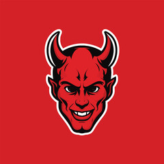 Obraz premium devil head illustration logo on red background