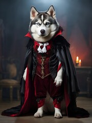 husky dog in a vampire costume,  AI generated