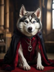 husky dog in a vampire costume,  AI generated