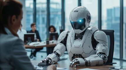 AI advisor discussing bankruptcy, futuristic financial planning
