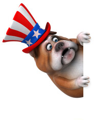 Fun 3D cartoon bulldog with an uncle sam hat